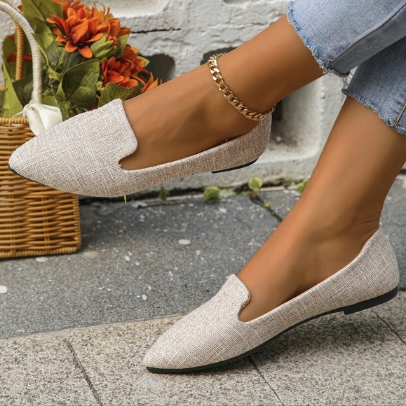 Women's Pointed Toe Flat Shoes, Spring/Summer/Autumn, Fashionable Light Pink Fab - Picture 3 of 5